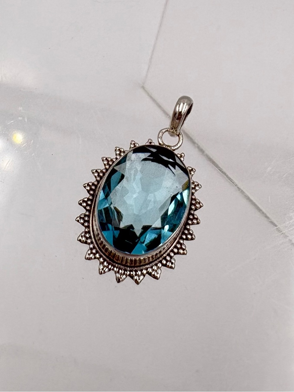 925 Silver 8 Ct Faceted Swiss Blue Topaz Oval Gemstone Pendant (Pendant Only) - Picture 13 of 16